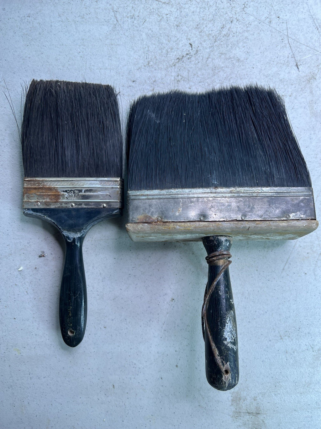 Vintage Industrial Soft Bristle Brushes Pair – Wood & Metal Scrub Head w/ Handle0