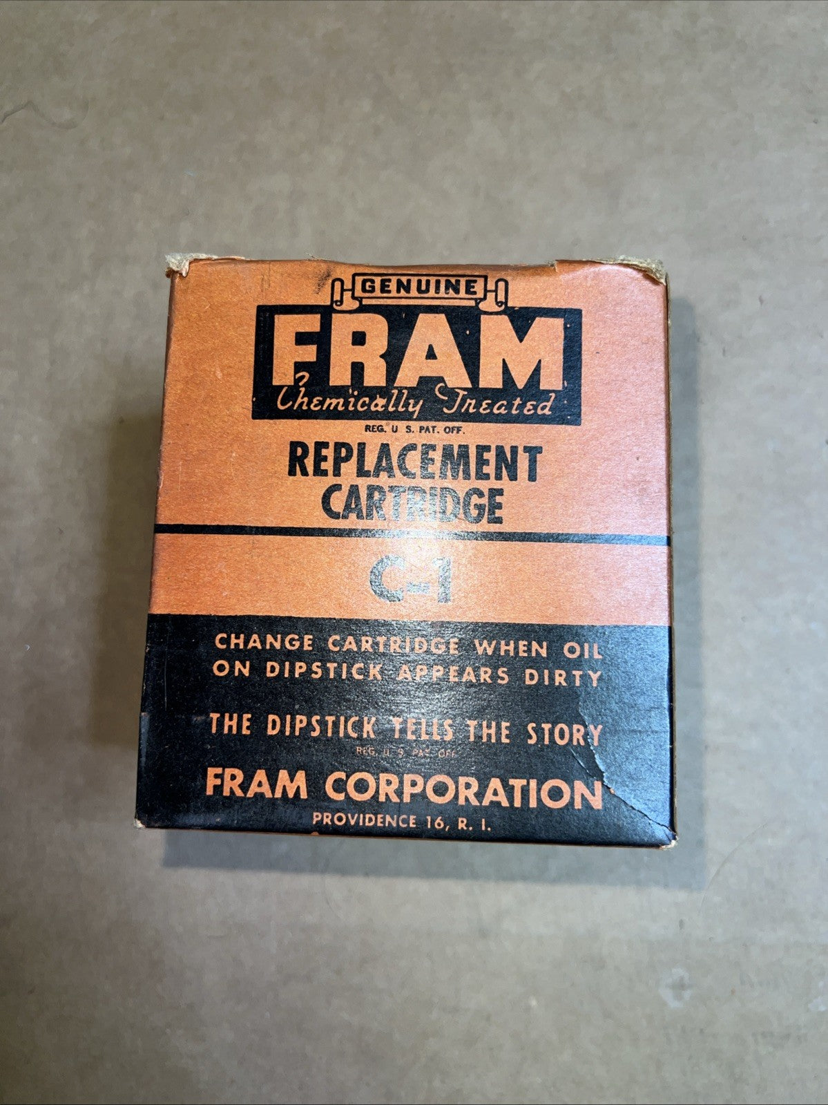 Vintage Fram C-1 Oil Filter Cartridge w/ Box NOS Treated USA1