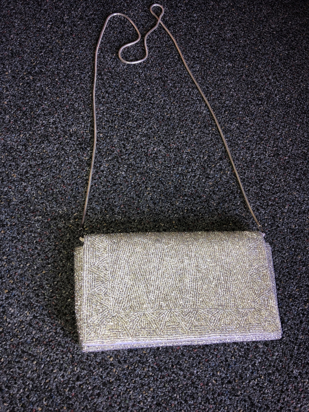 La Regale Silver Beaded Evening Bag Purse Clutch Pouch Shoulder Strap1
