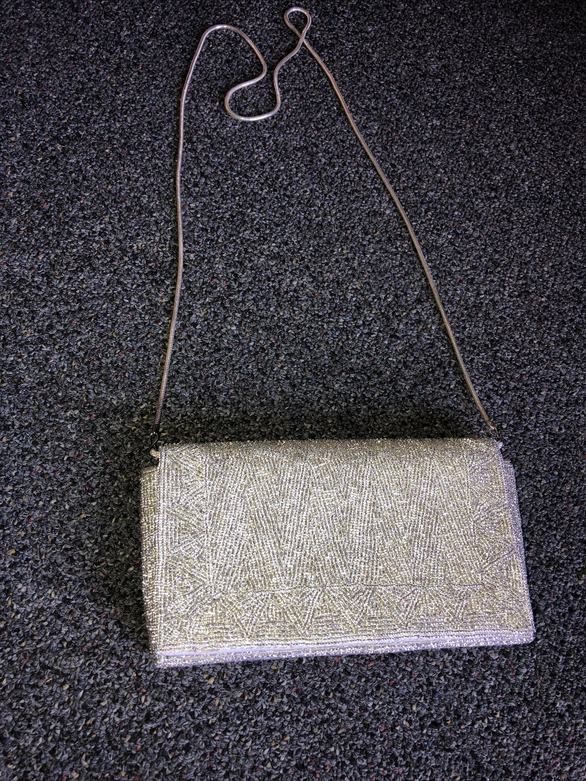 La Regale Silver Beaded Evening Bag Purse Clutch Pouch Shoulder Strap1