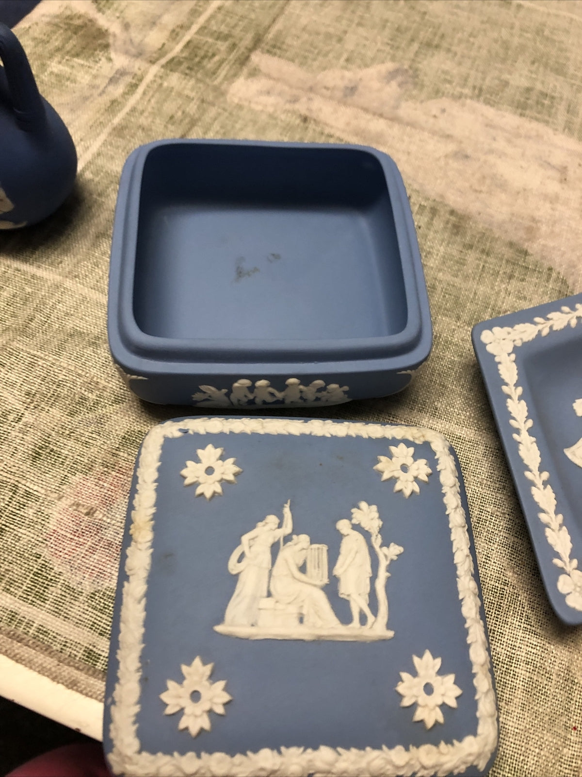 Vintage Wedgwood Trinket Dish Trinket and Small Vase Blue Jasperware2