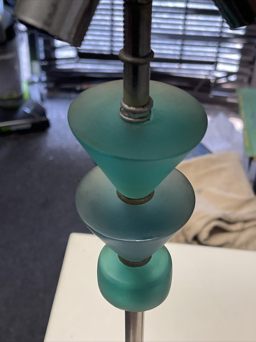 True Vtg MCM Atomic Chrome Blue Celluloid Skyscraper Lamp 3 Bulb Articulated3