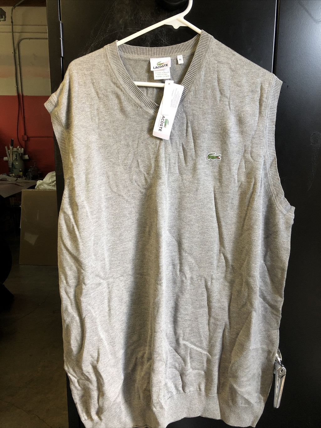 Lacoste Men’s Grey Sleeveless Sweater Pullover Vest Size 2XL NOS0
