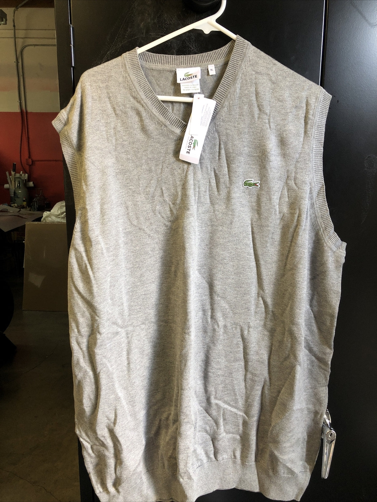Lacoste Men’s Grey Sleeveless Sweater Pullover Vest Size 2XL NOS0