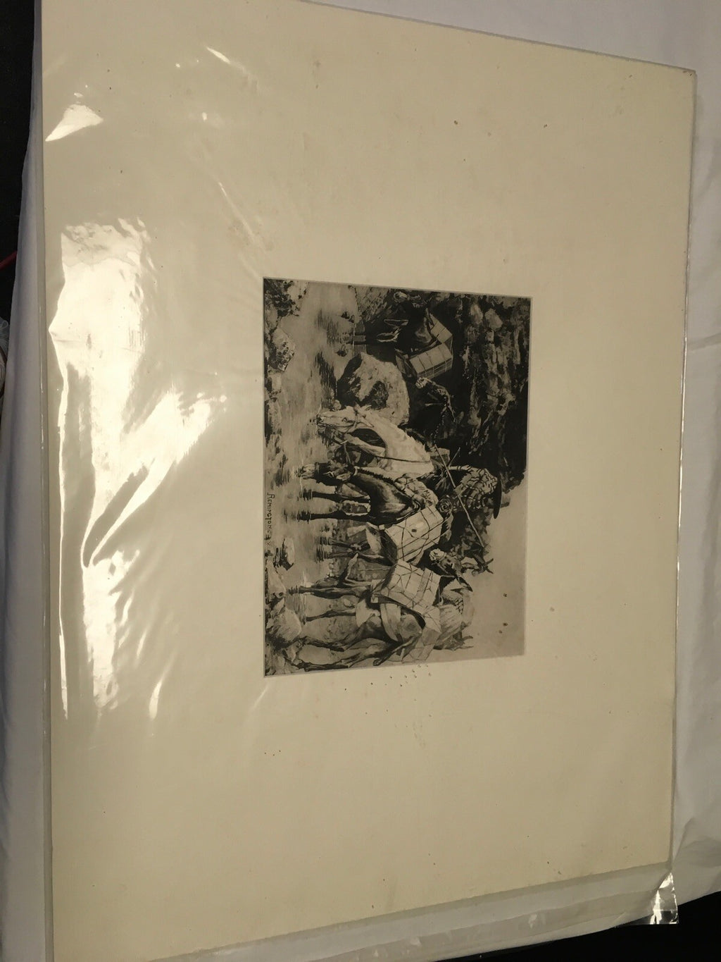 1888 Antique Photo Gravure MULE TRAIN CROSSING THE SIERRAS Fred’k Remington1