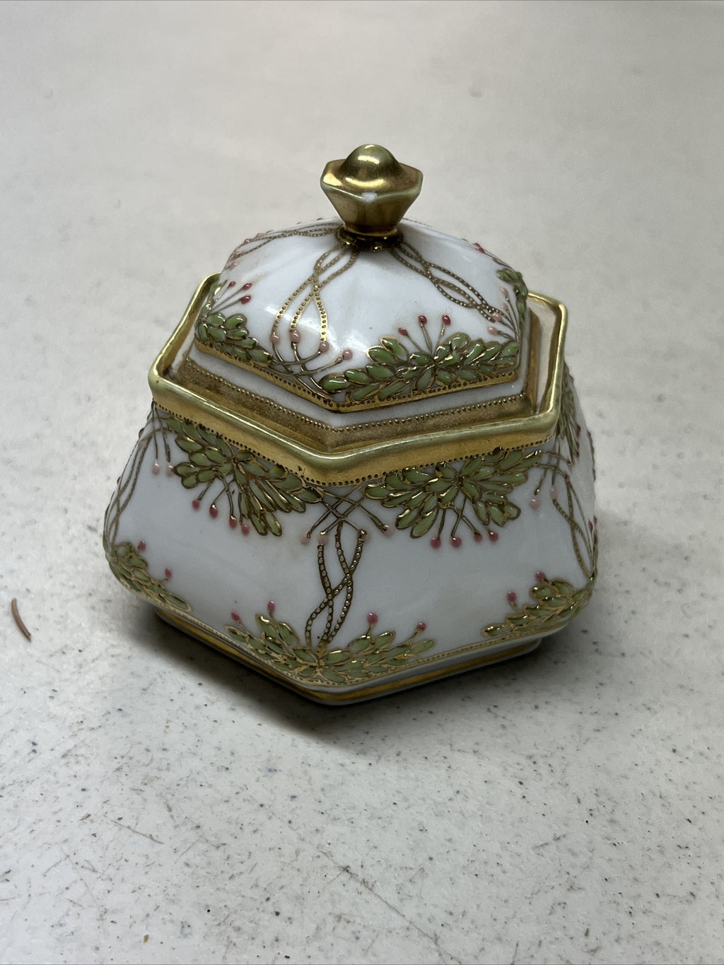 Hand Painted Antique P Nippon Floral  Sugar Candy Bowl Porcelain Bisque ?2