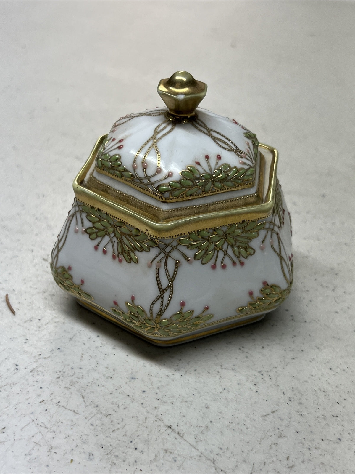 Hand Painted Antique P Nippon Floral  Sugar Candy Bowl Porcelain Bisque ?2