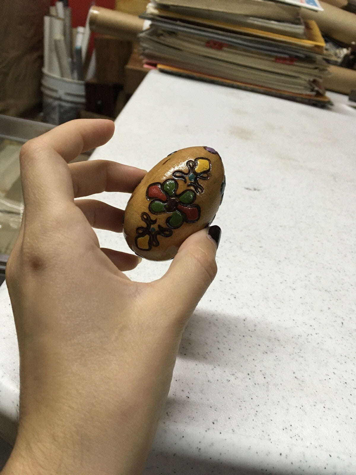 2" tall Vintage Wooden Poland Decorated Easter Egg 1976 dove weighted Pysanky1
