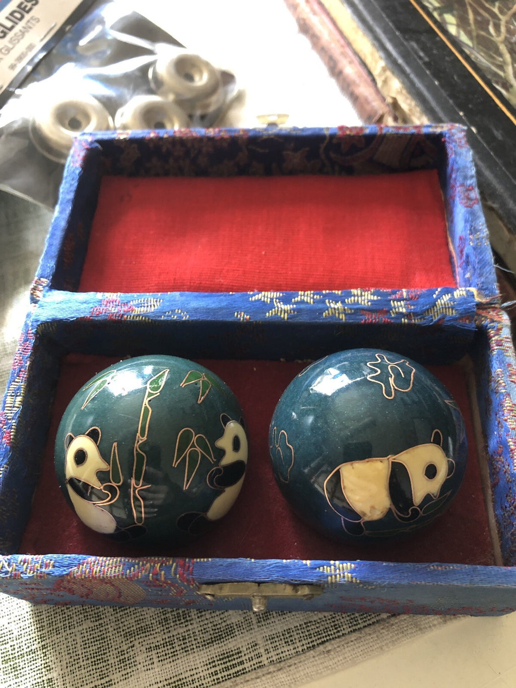 Vintage Ornate Chinese Baoding Exercise Stress Relief Meditation Balls Chest Box0