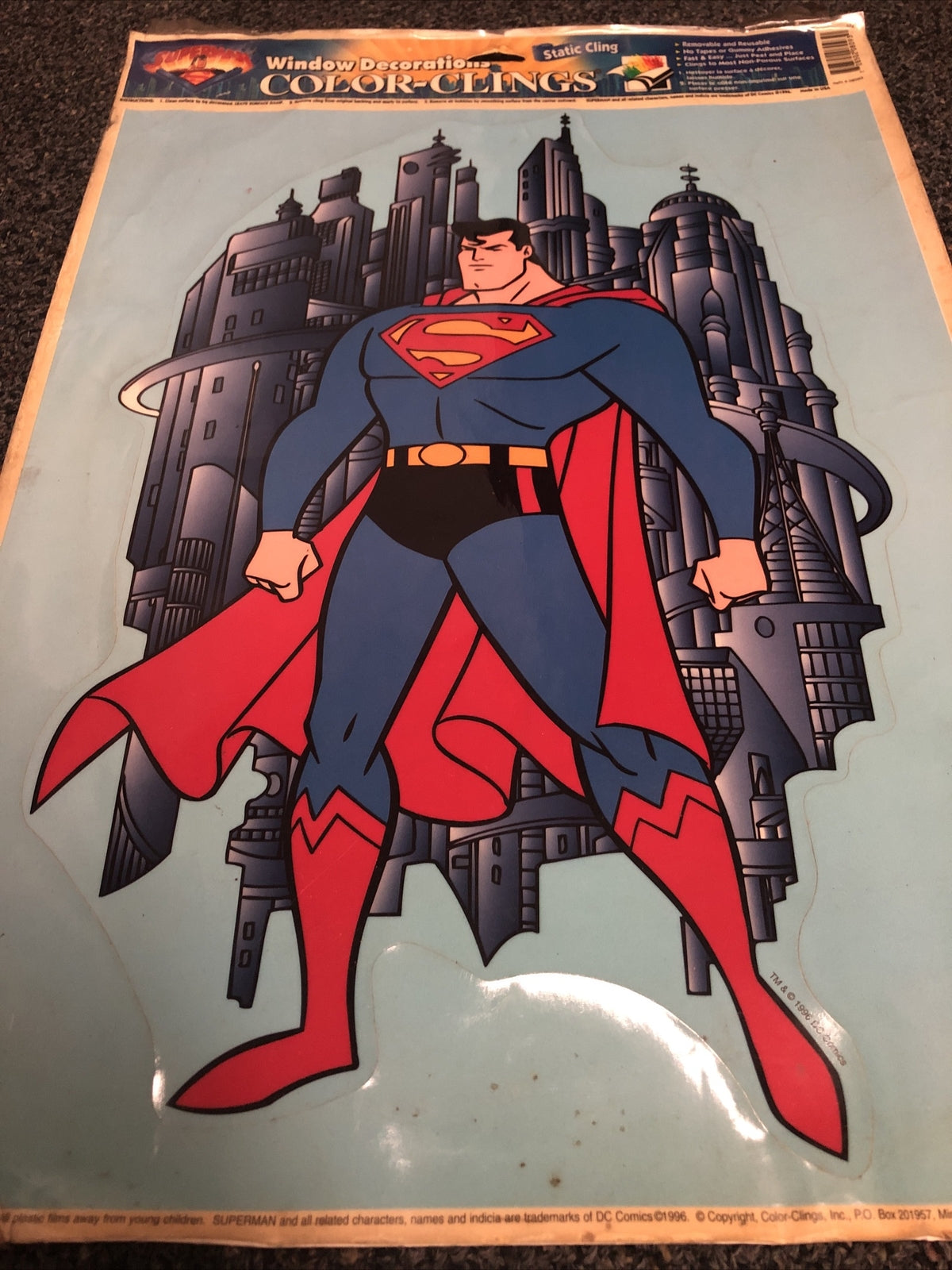 1996 Superman Color - Clings static cling window decorations DC Comics3