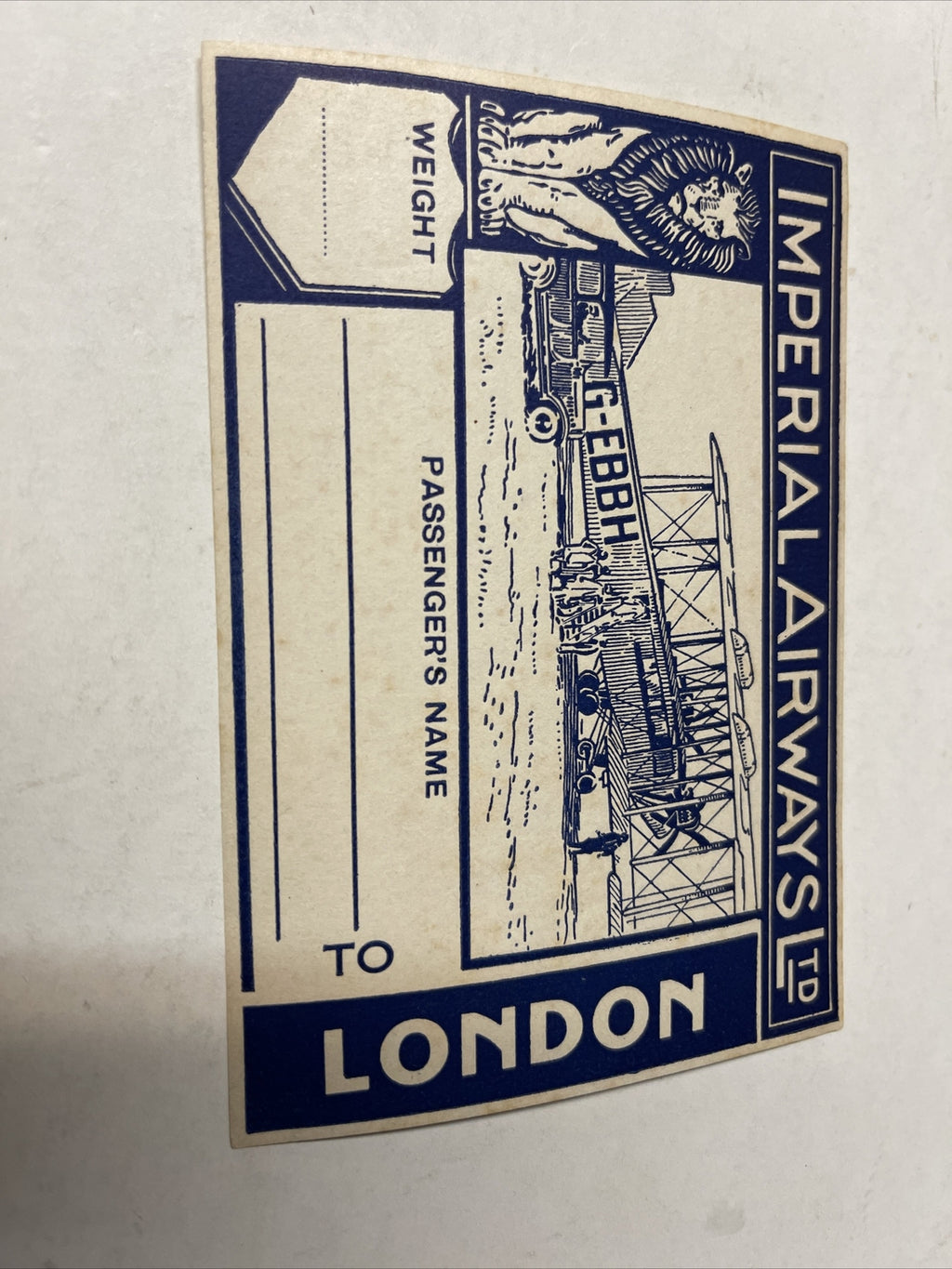 1928 Imperial Air Baggage Label Sticker 3x5”AIRLINETIMETABLE SCHEDULE Brochure0