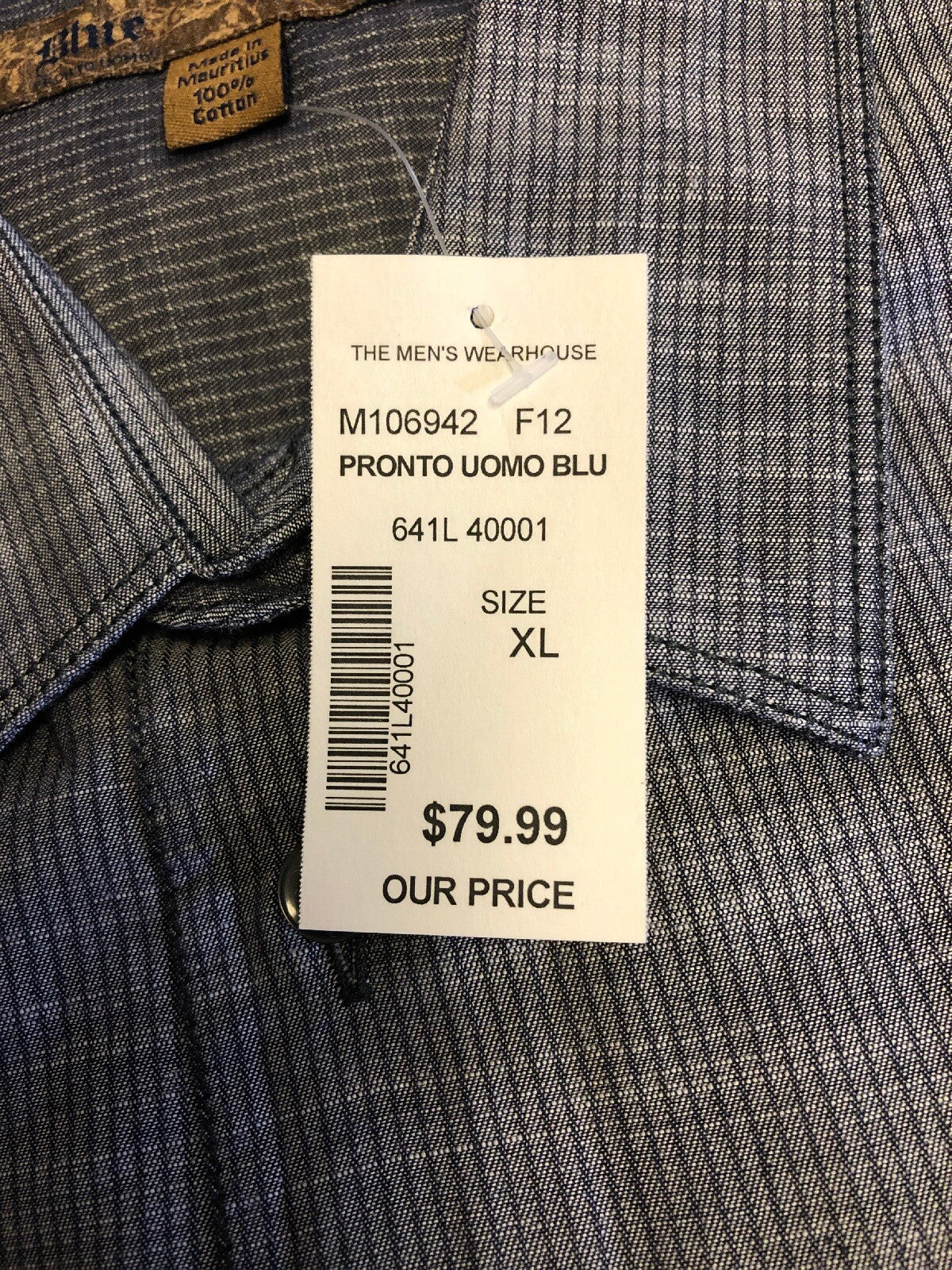 Mens Dress Shirt Pronto Uomo Blue NOS NWT Gray Stripe XL1