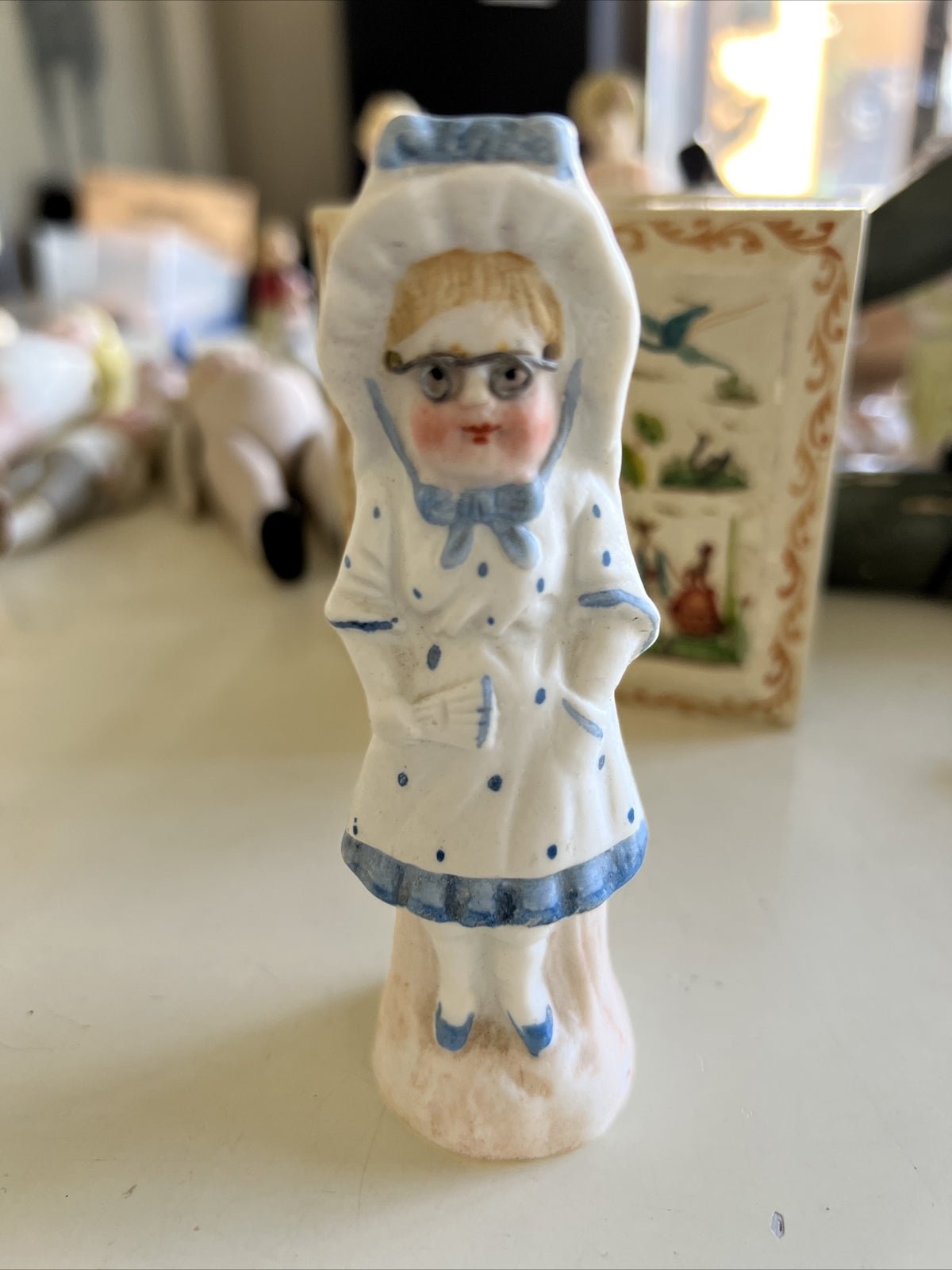 4” Vintage German Lady Figure With Glasses Bisque0