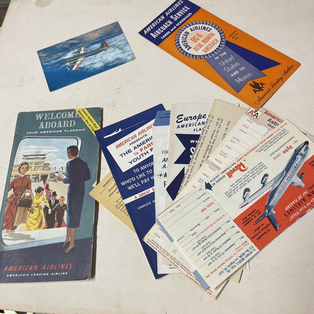 American Air Lines July 1955 AIRLINE Pack TIMETABLE SCHEDULE Brochure flight Map0
