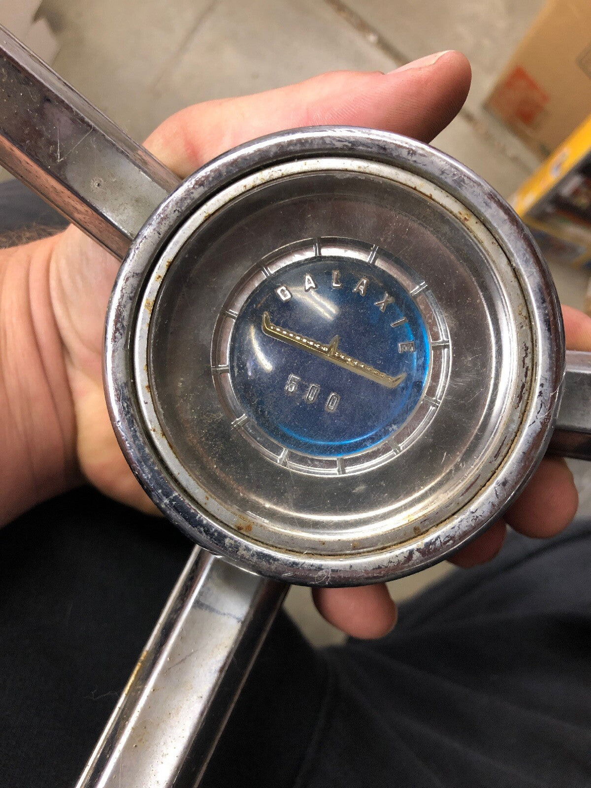 1963-4 Ford Galaxie 500 Barn Find Steering Wheel Chrome Horn Ring  C3AA-13A800.1