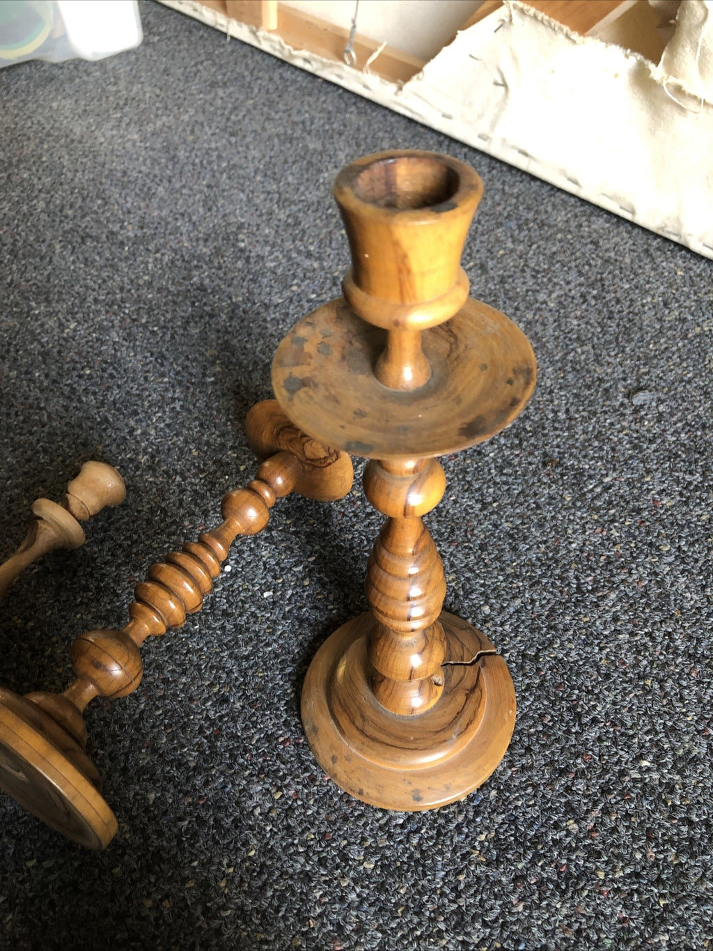 Vintage Pair of 3 Wooden Candle Holders Mid Century Modern1