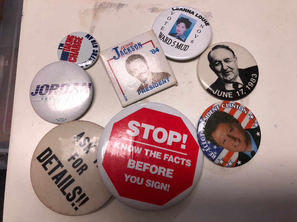 Vintage 80s For President Pin 9 Lot Jackson Clinton Jordan Voting Politicians0