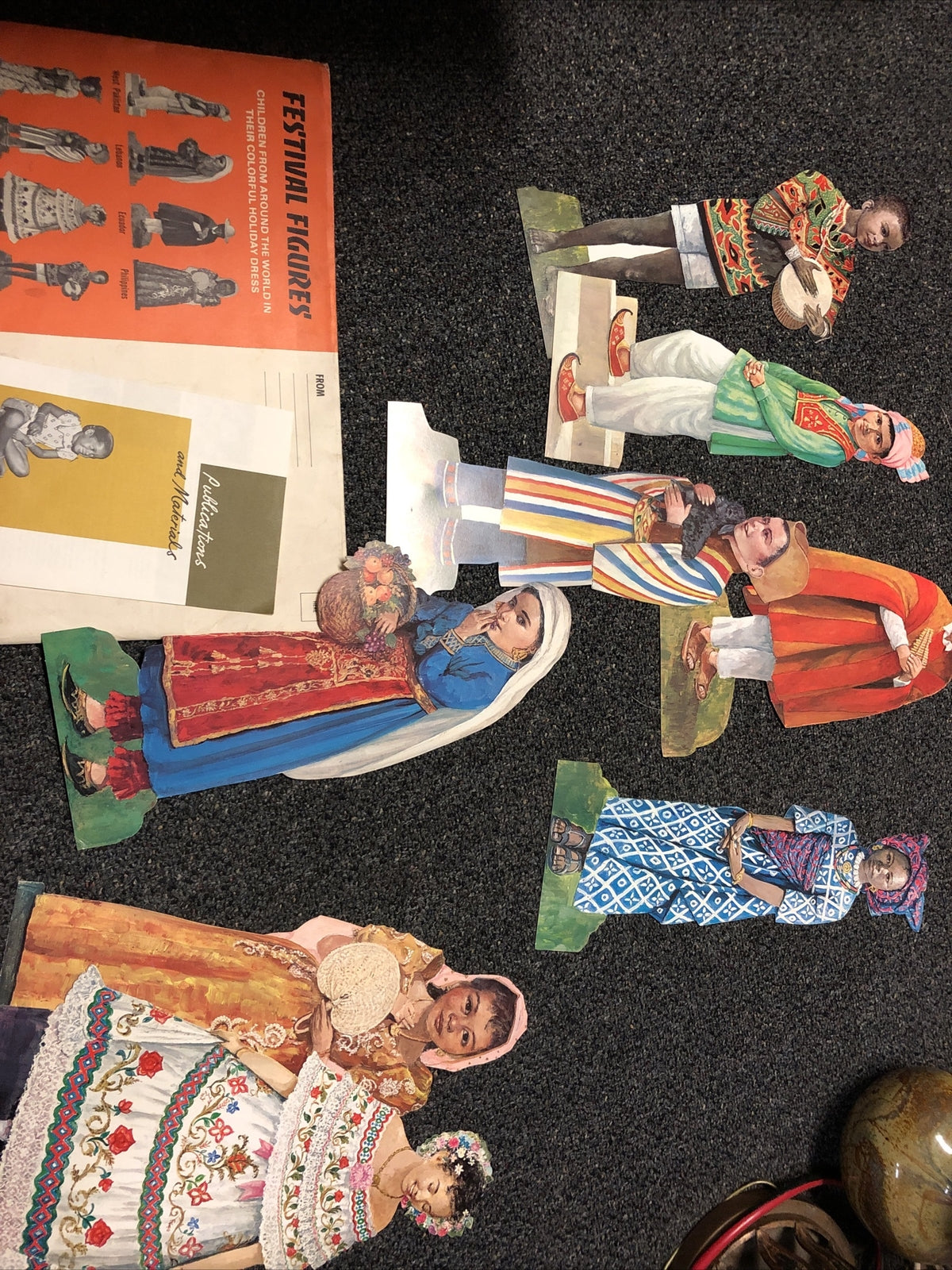 8 Vintage UNICEF FESTIVAL FIGURES Cut Classroom Holiday Decoration Carrington0