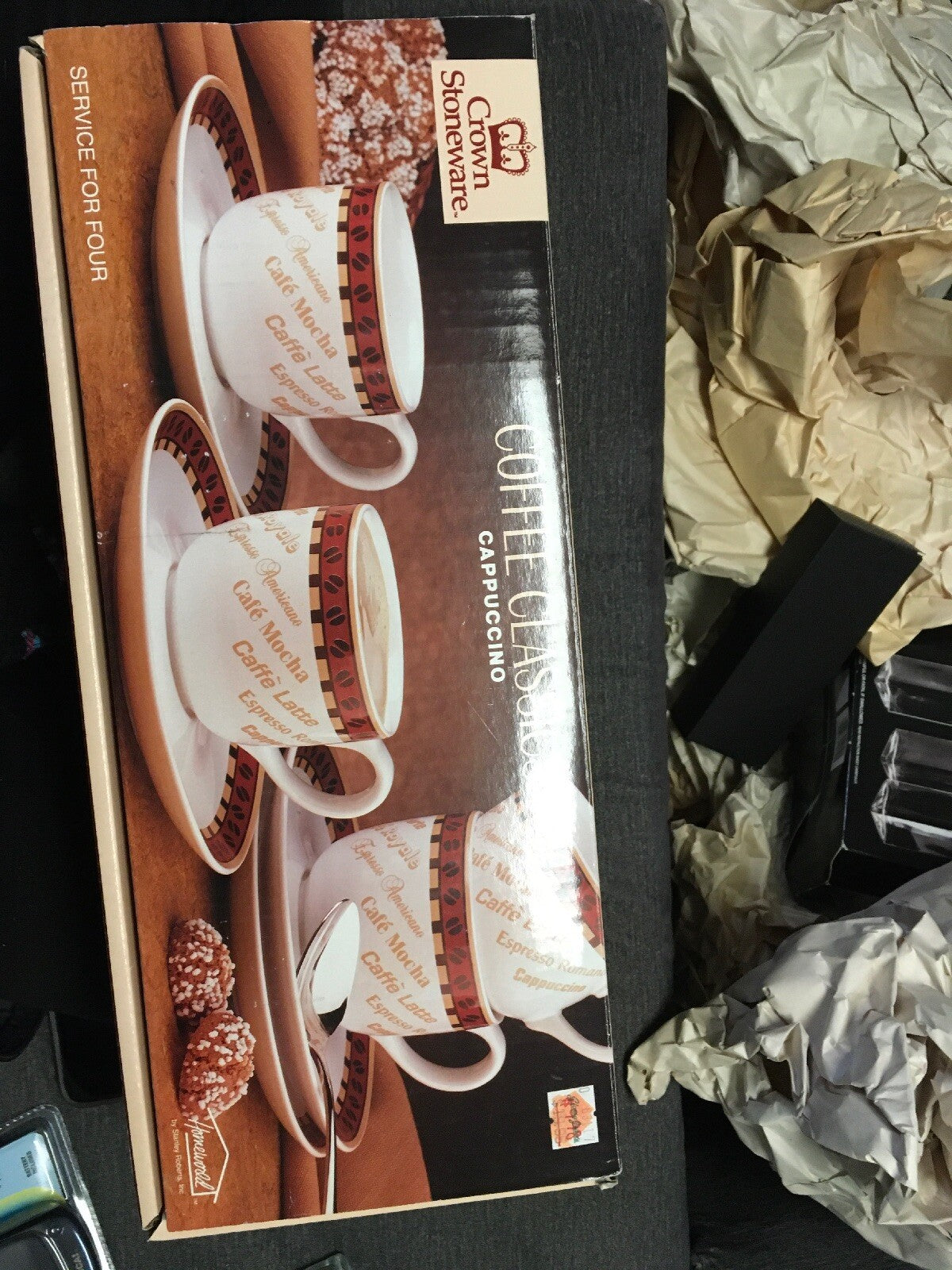 Prestige Cranberry/Gold Trim Service For Four Cappuccino Set By Homeworld NIB0