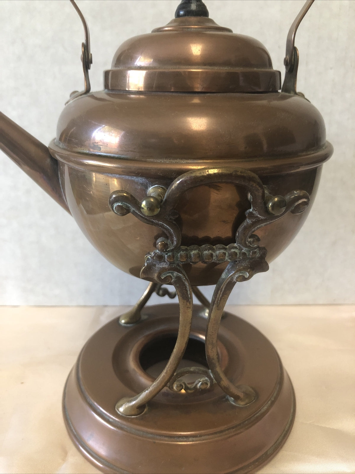 Antique S&C Trade Mark Copper Teapot With Stand & Burner2