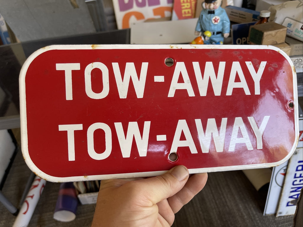 Nice Original Tow Away Porcelain Sign Zone County Sign 12” x 5.5” 1950-60s2