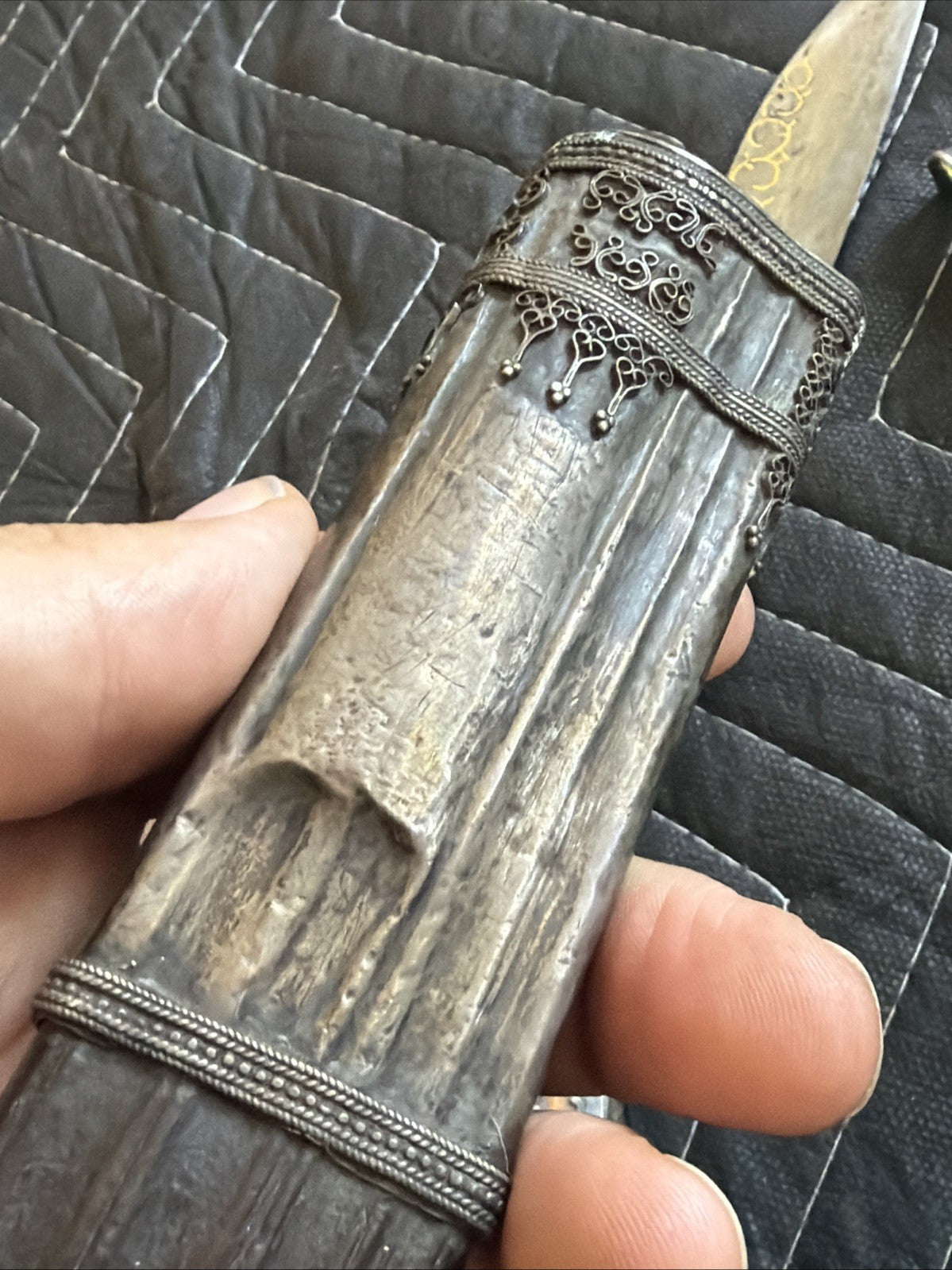 Piha Kaetta Dagger Knife Horn Brass Silver Sheath Wood Antique Sri Lanka Ceylon15