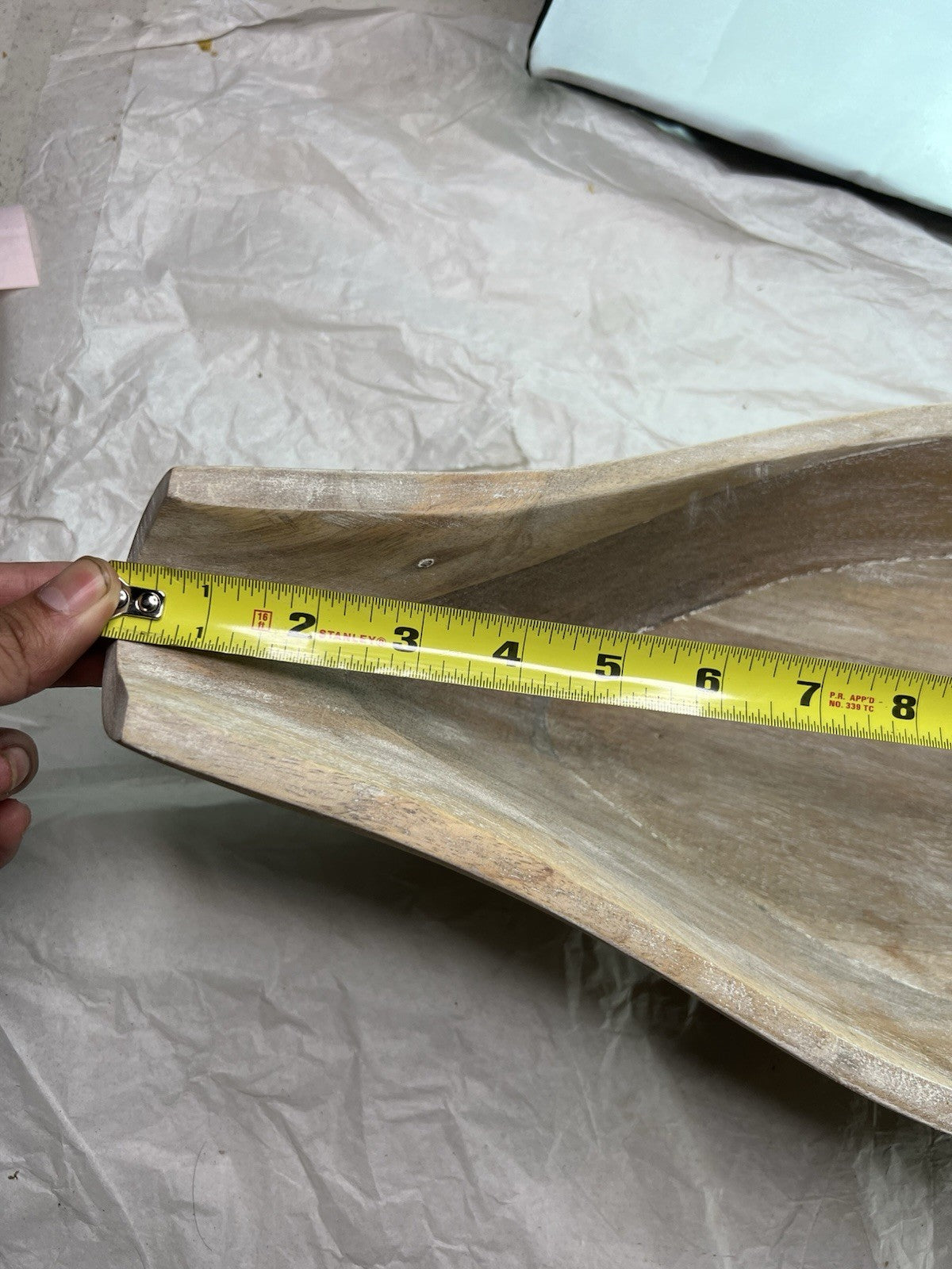 Hand-Carved Long Mango Wood Decorative Bowl – 24" Rustic Centerpiece Tray4