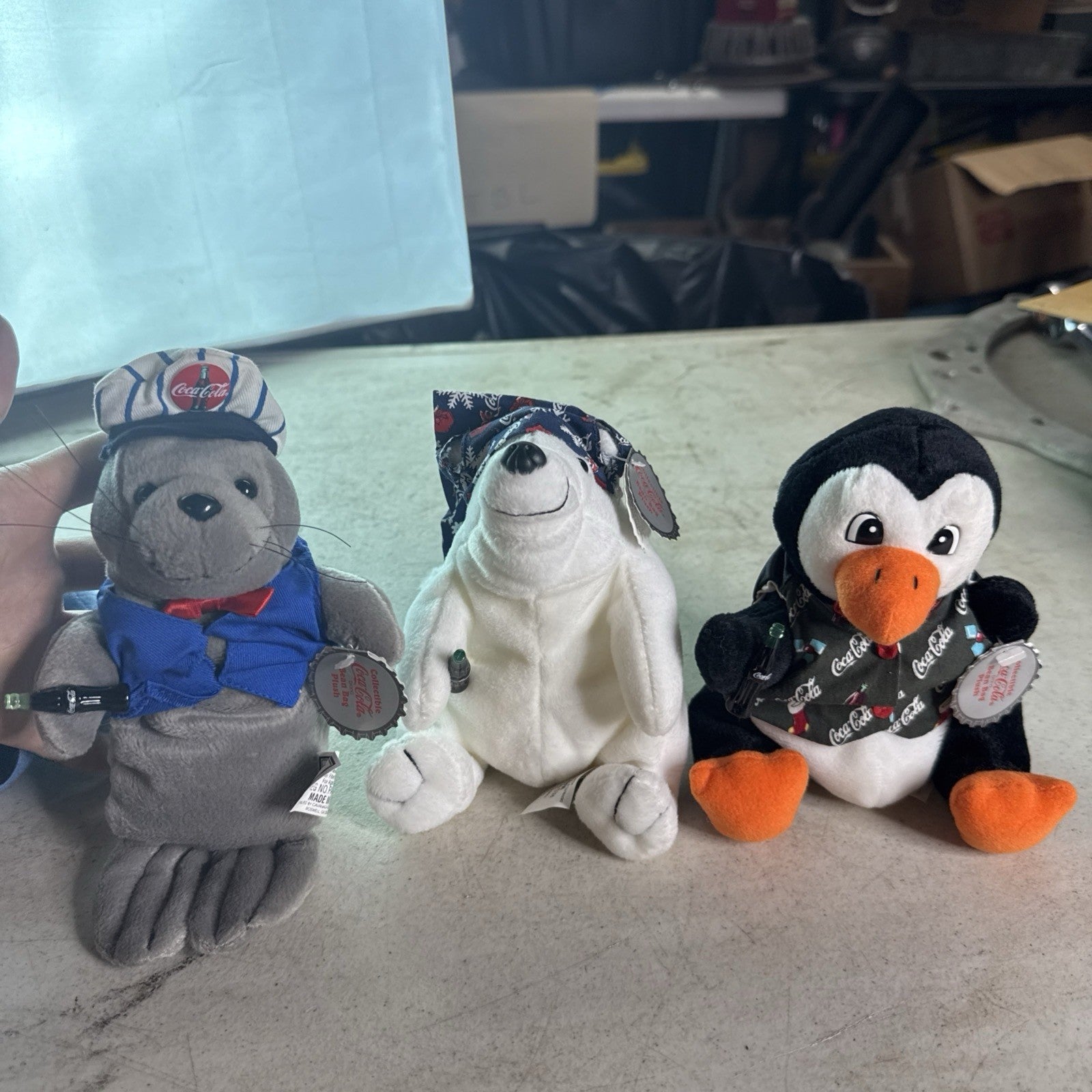 Coca Cola Plush Collection Lot of 3 White Bear 1999 Bean Bag Yellow Red Coke0