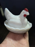 Vintage Indiana Glass Milk White Hen On Nest Candy Dish ! Great Condition0