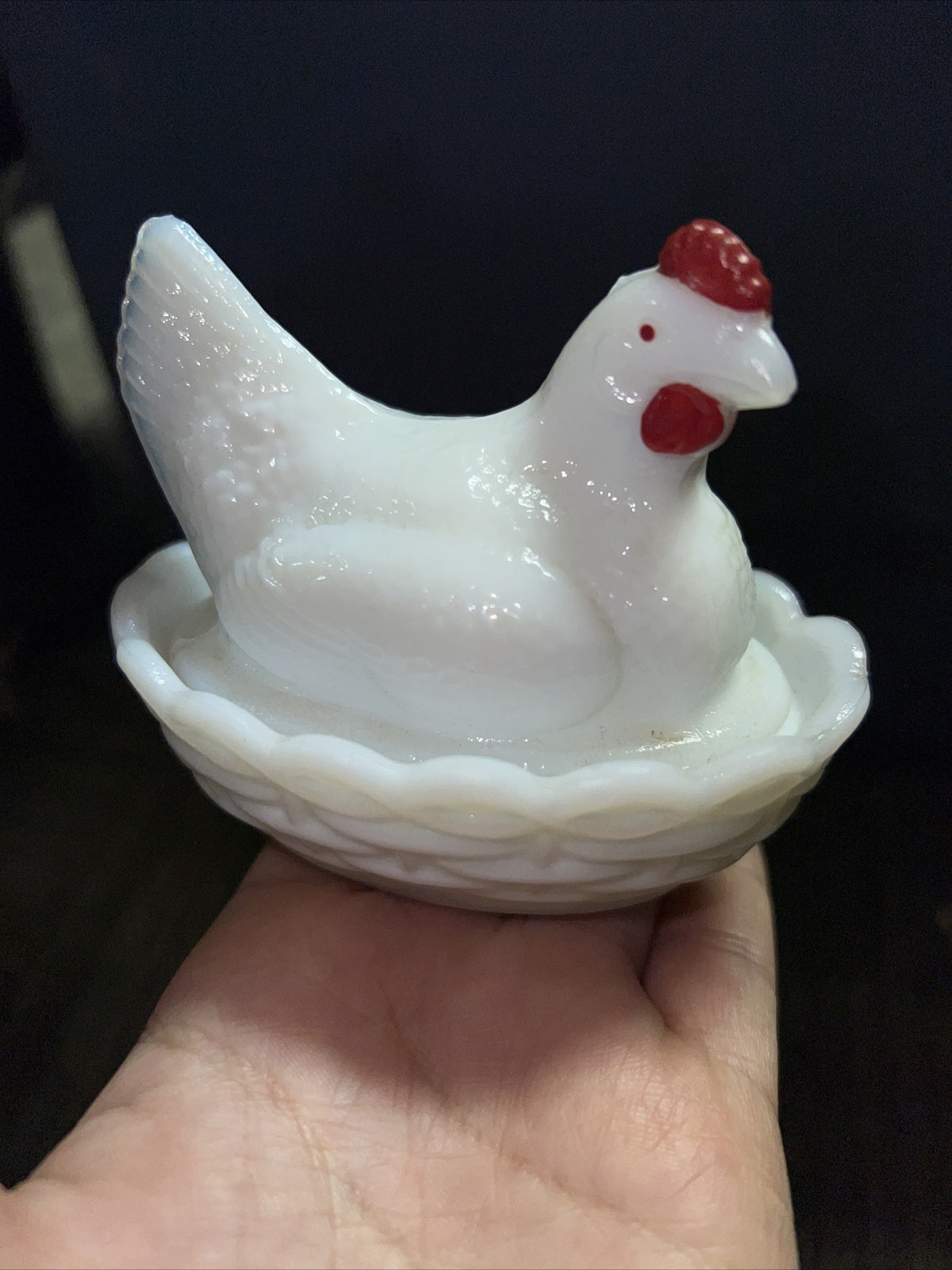 Vintage Indiana Glass Milk White Hen On Nest Candy Dish ! Great Condition0