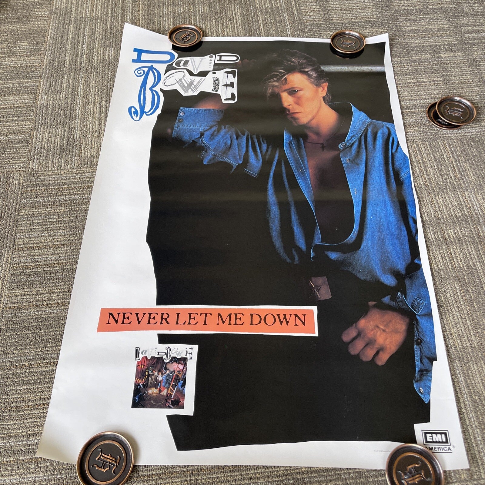 #154 1987 David Bowie Original Record Store Promo Poster Never Let Me Down 24x366
