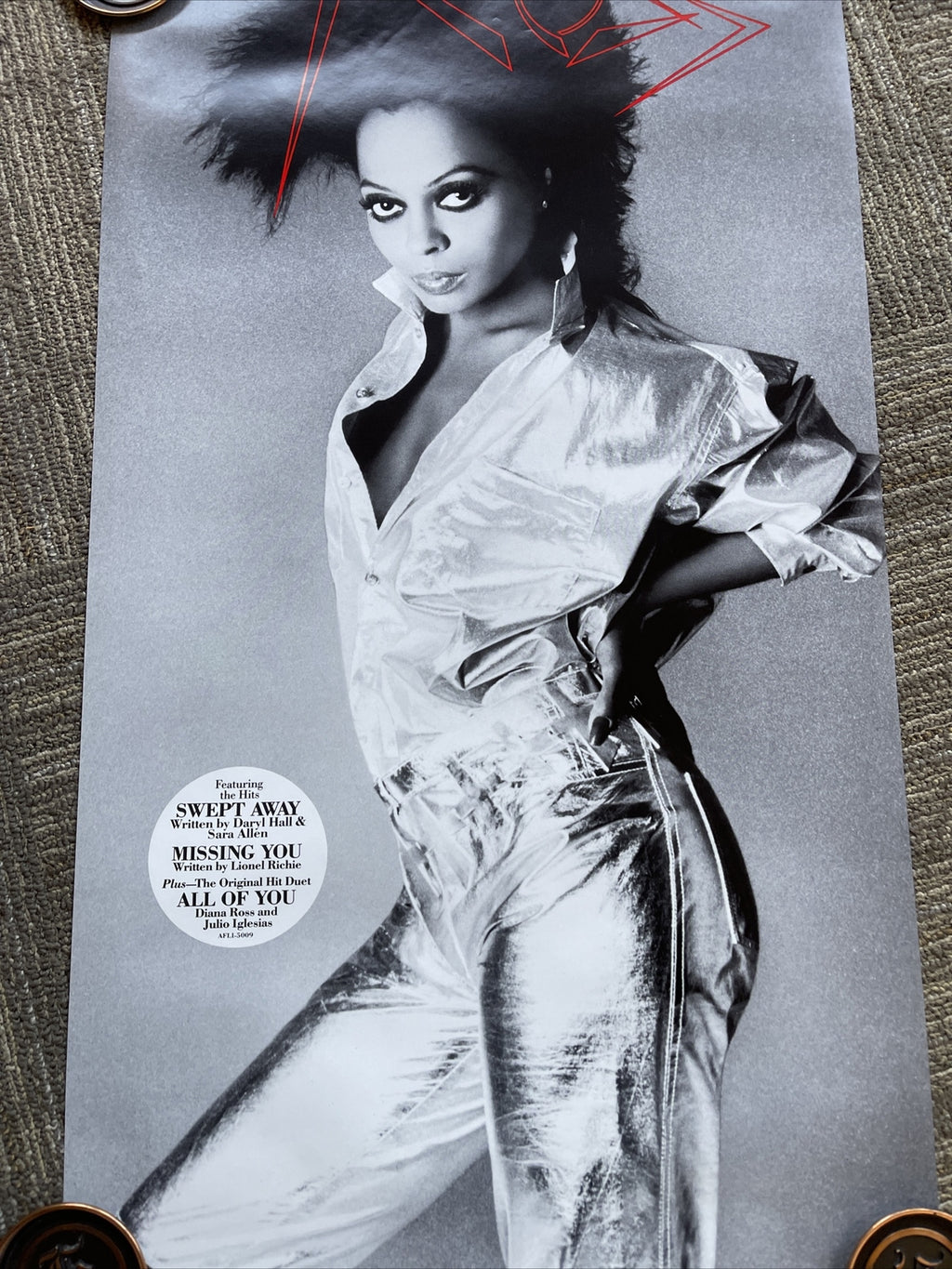 #198 1984 DIANA ROSS Swept Away Record Store Promo Poster 17.5x36” Rare!5