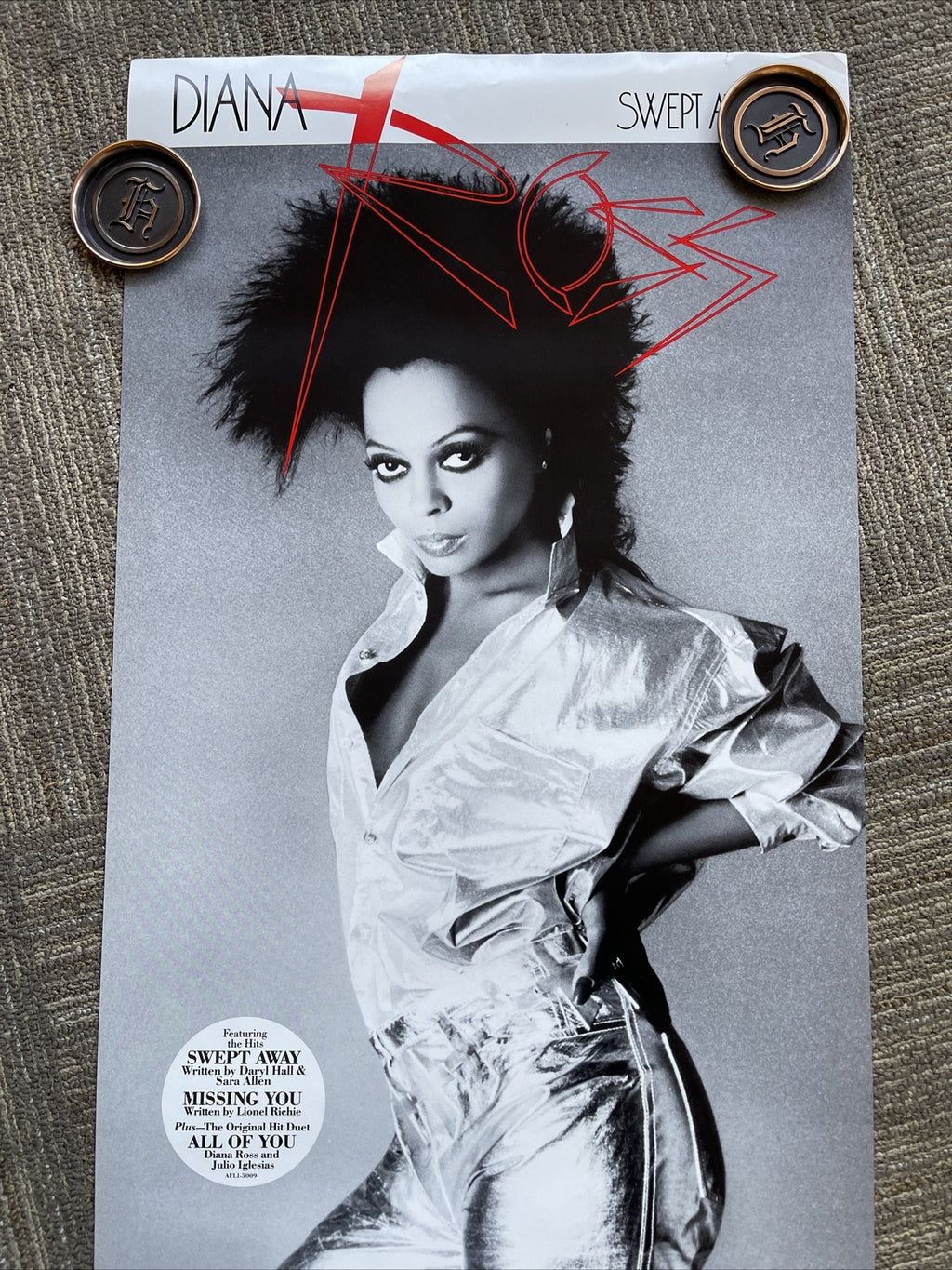 #198 1984 DIANA ROSS Swept Away Record Store Promo Poster 17.5x36” Rare!0