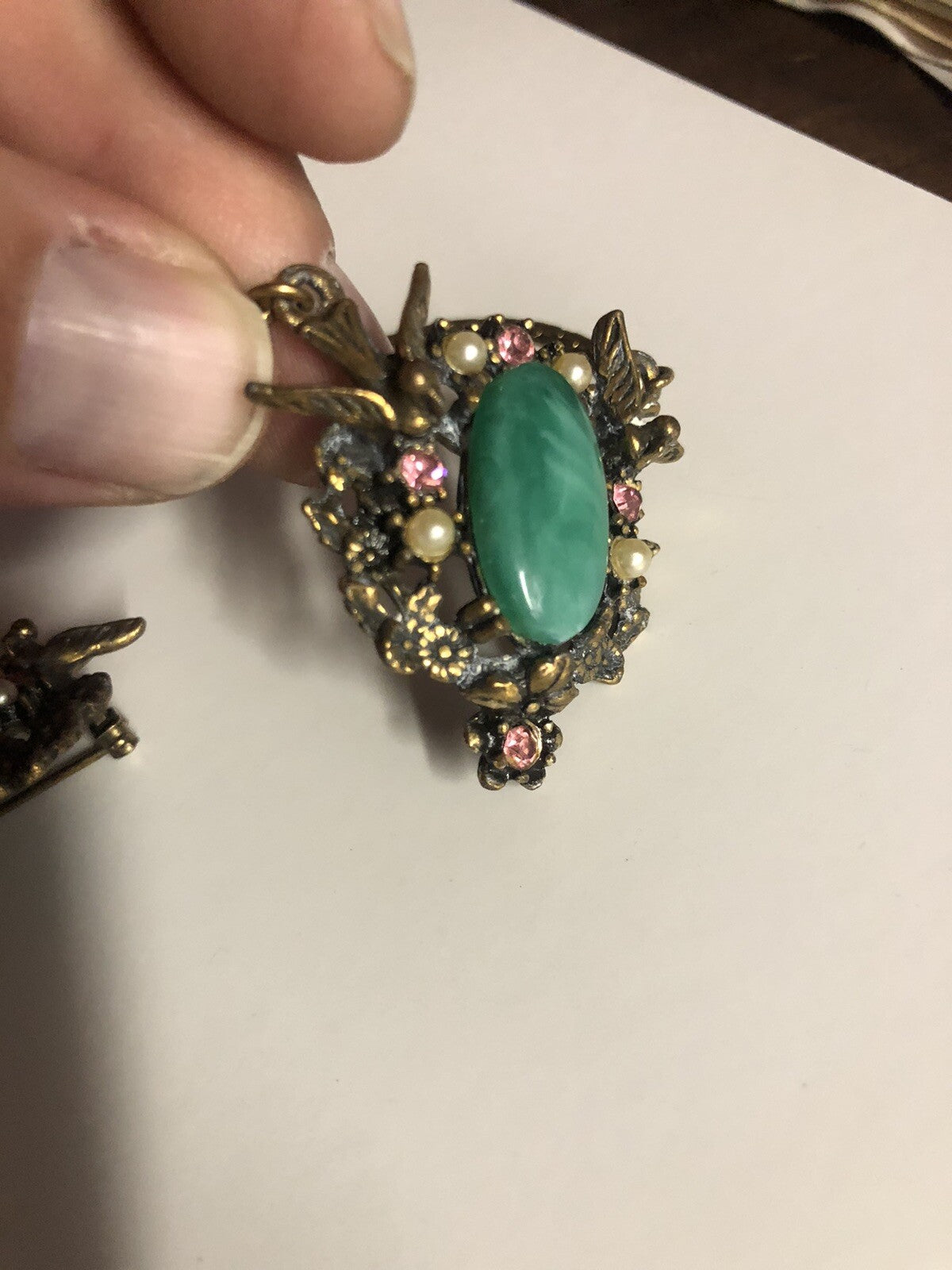 Antique Dove WingsFaceted Rhinestone Brooch Pin And Pendant Necklace Lot6