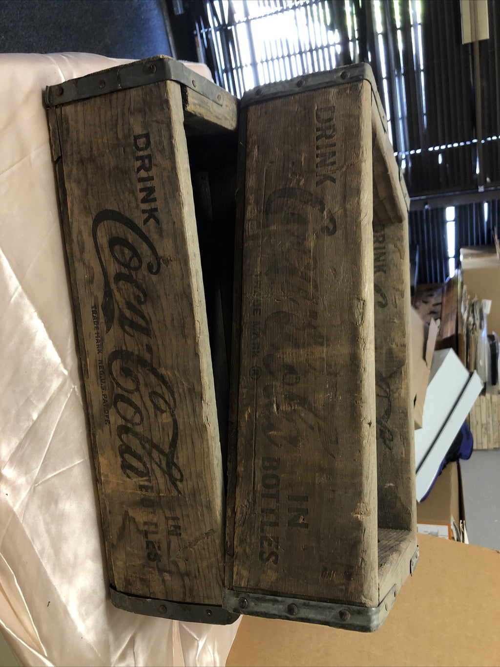 Vintage Lot Of 2 Los Angeles CA Drink Coca Cola Wooden Bottle Crate Box 18x12x50