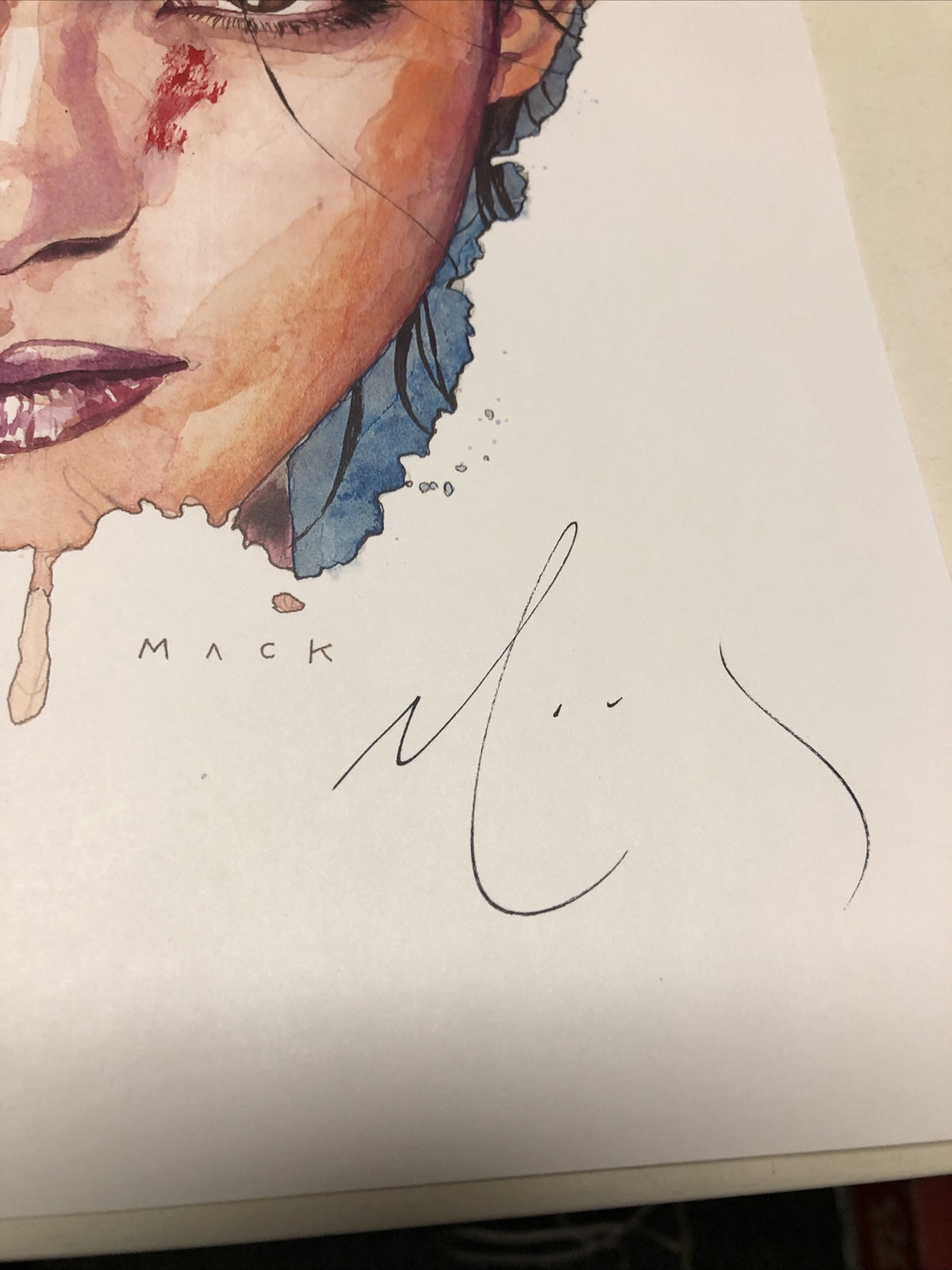 Signed Kabuki Art Poster watercolor Woman Hand Print MACK6