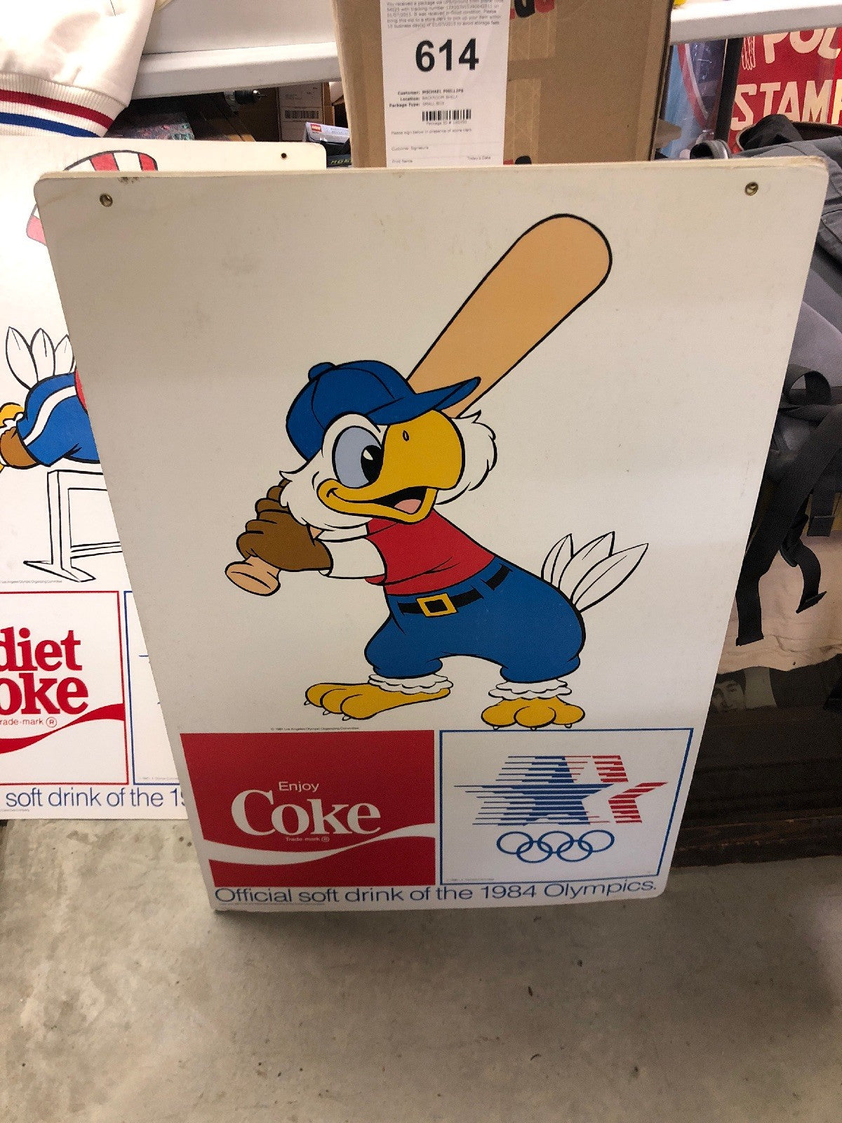 1981 COCA COLA CARDBOARD SIGN  22” X 34” Olympic Los Angeles USA Double Sided6