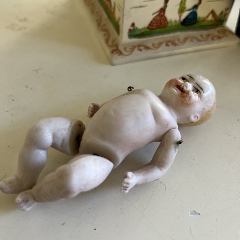 4” Vintage Antique All Bisque Baby Doll German Painted Face1