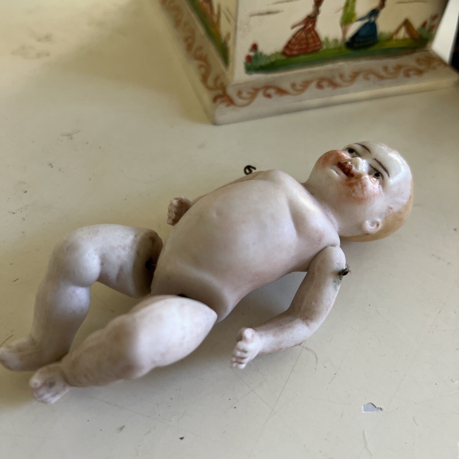 4” Vintage Antique All Bisque Baby Doll German Painted Face1