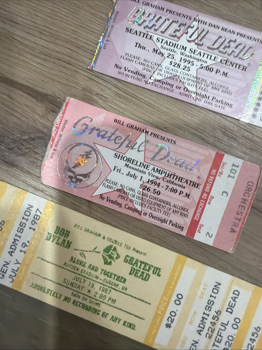 Grateful Dead 4 Ticket Stub Lot  1987-1995 Rose Bowl Seattle Shoreline Madison2