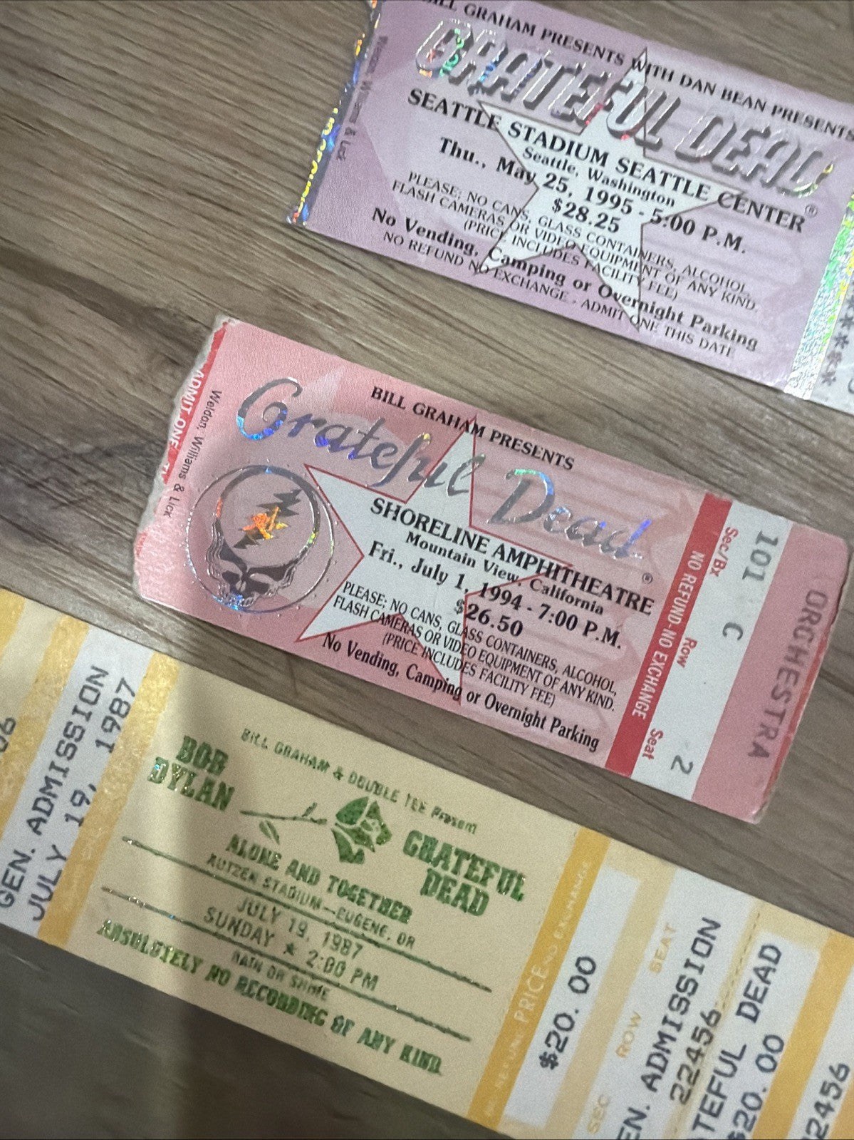 Grateful Dead 4 Ticket Stub Lot  1987-1995 Rose Bowl Seattle Shoreline Madison2