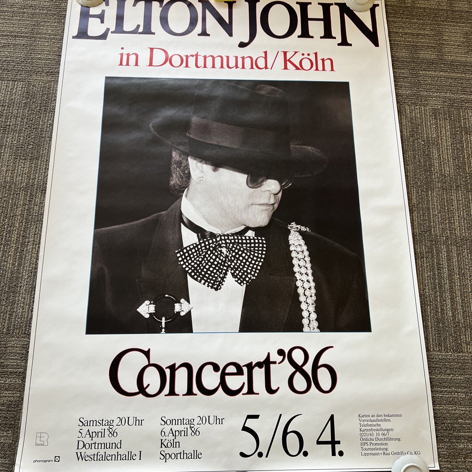 Elton John in Dortmund/Koln Germany Concert 1986 Show Promo Poster #100