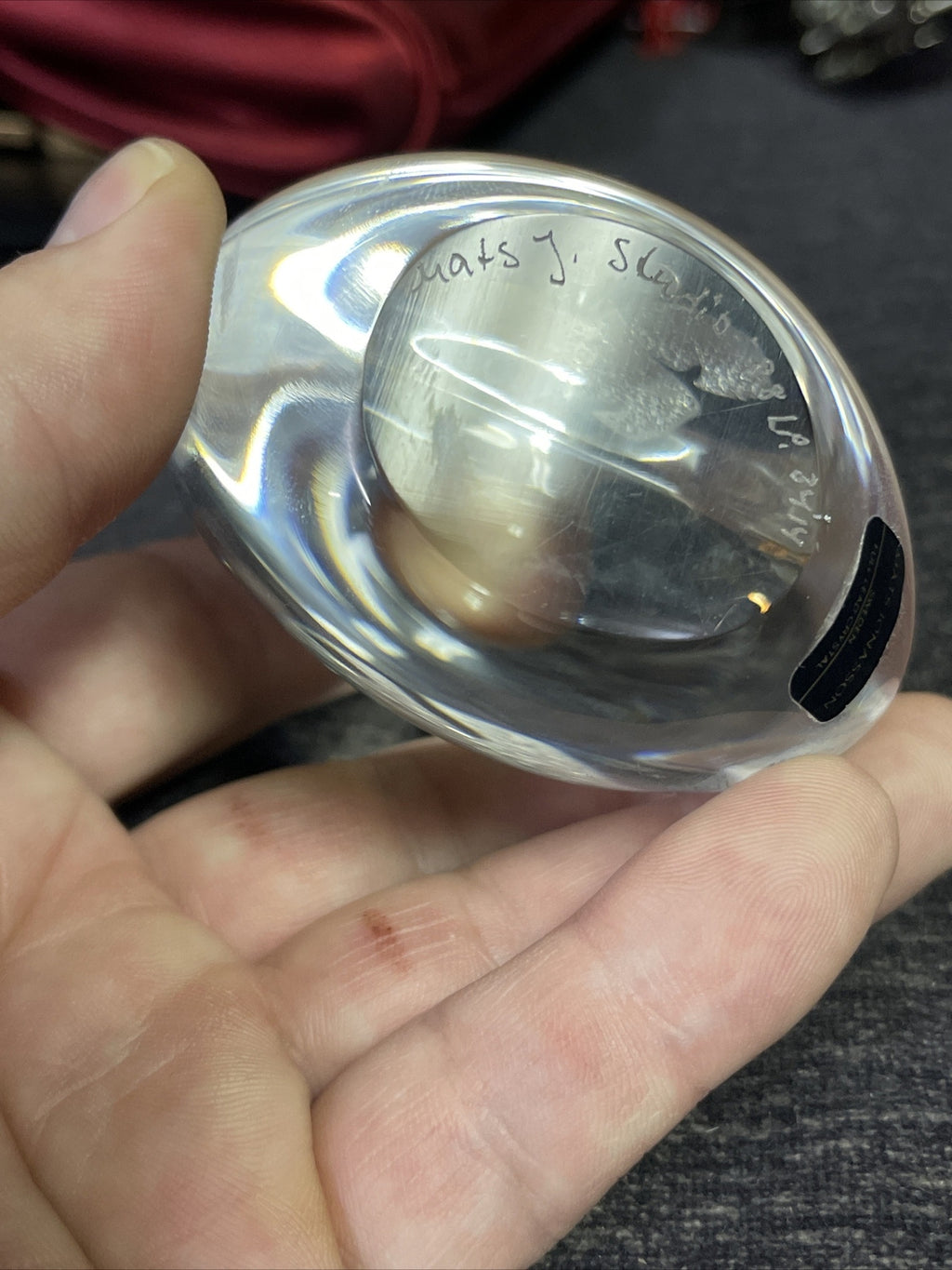 Mats Jonasson Butterfly Paperweight Clear Sculpture Etched Signed Plus Sticker4