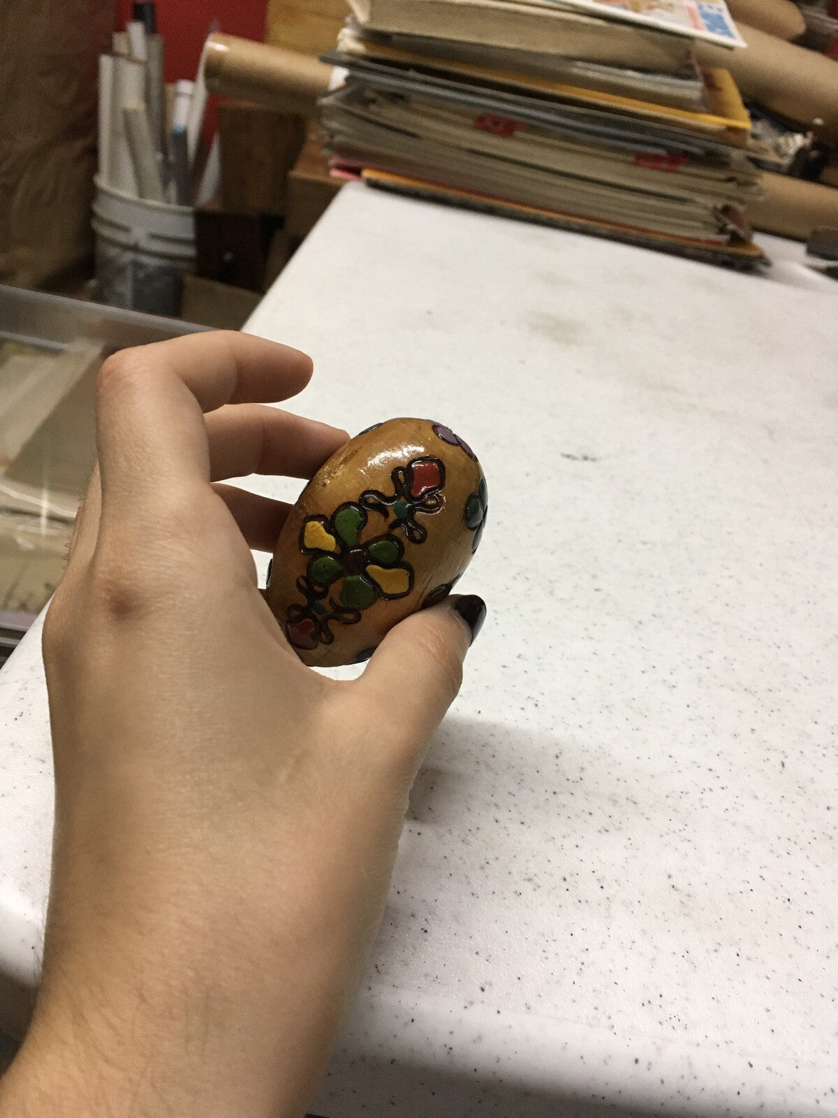 2" tall Vintage Wooden Poland Decorated Easter Egg 1976 dove weighted Pysanky3