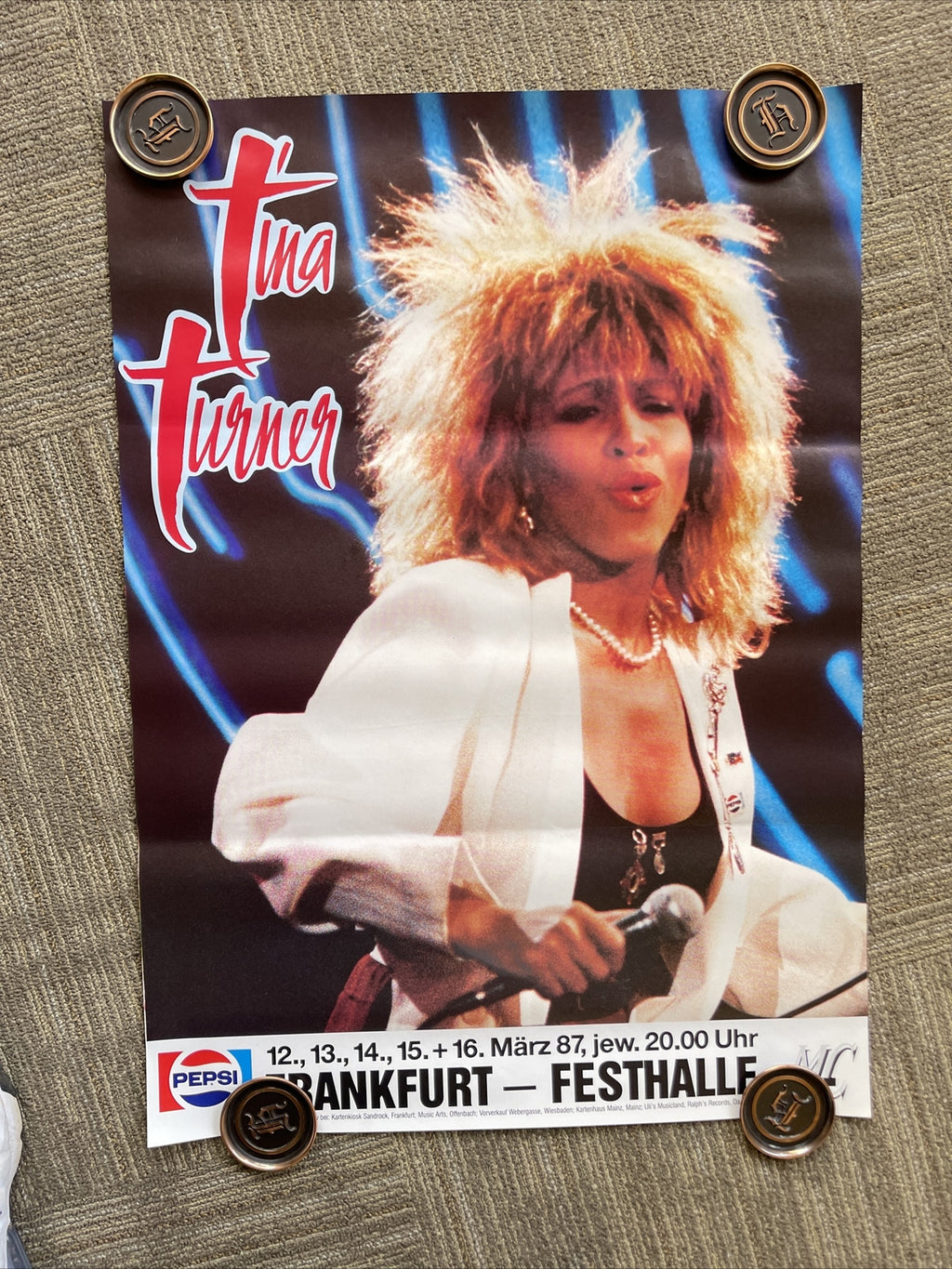 #185 1987 Tina Turner UK Pepsi Tour Frankfurt Festival Promo Poster 23x33”0