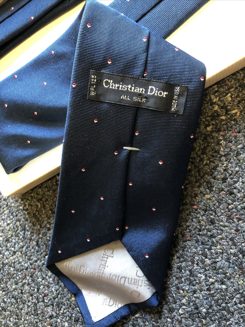Vintage Christian Dior All Silk Necktie Navy Blue1