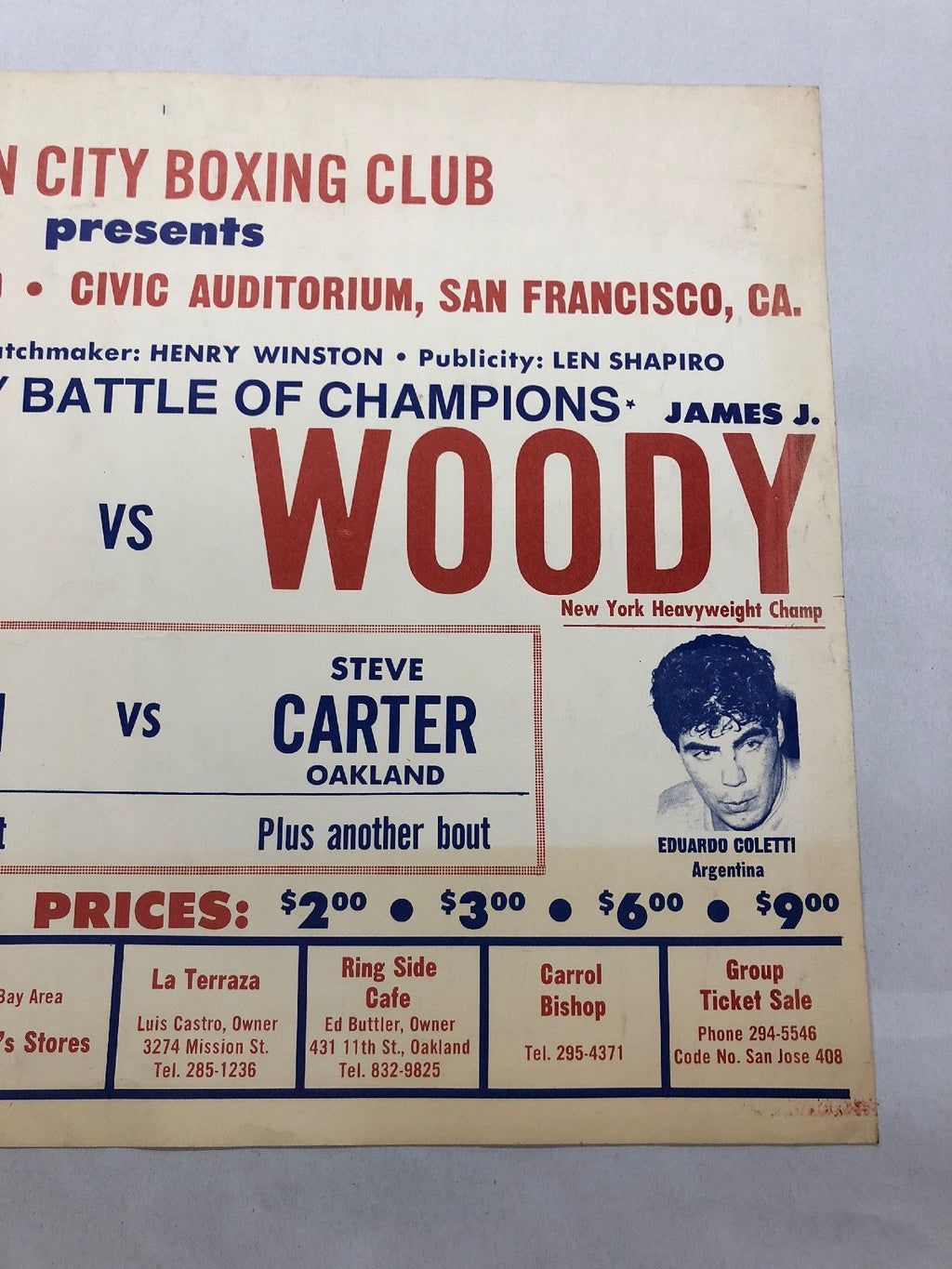 Henry Clark VS. James Woody SF Civic vintage Onsite Boxing poster RARE!!3