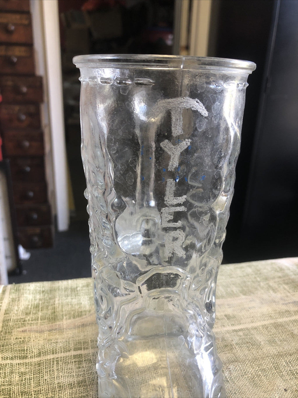 Vintage LIBBEY OF CANADA 6.5” BEER BOOT Mug Embossed Glass w Handle “TYLER”3