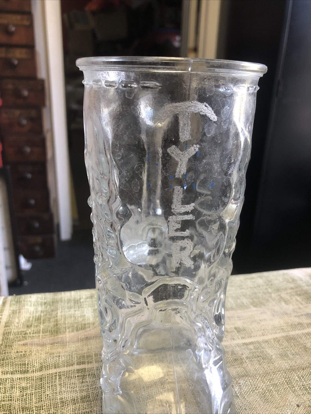 Vintage LIBBEY OF CANADA 6.5” BEER BOOT Mug Embossed Glass w Handle “TYLER”3