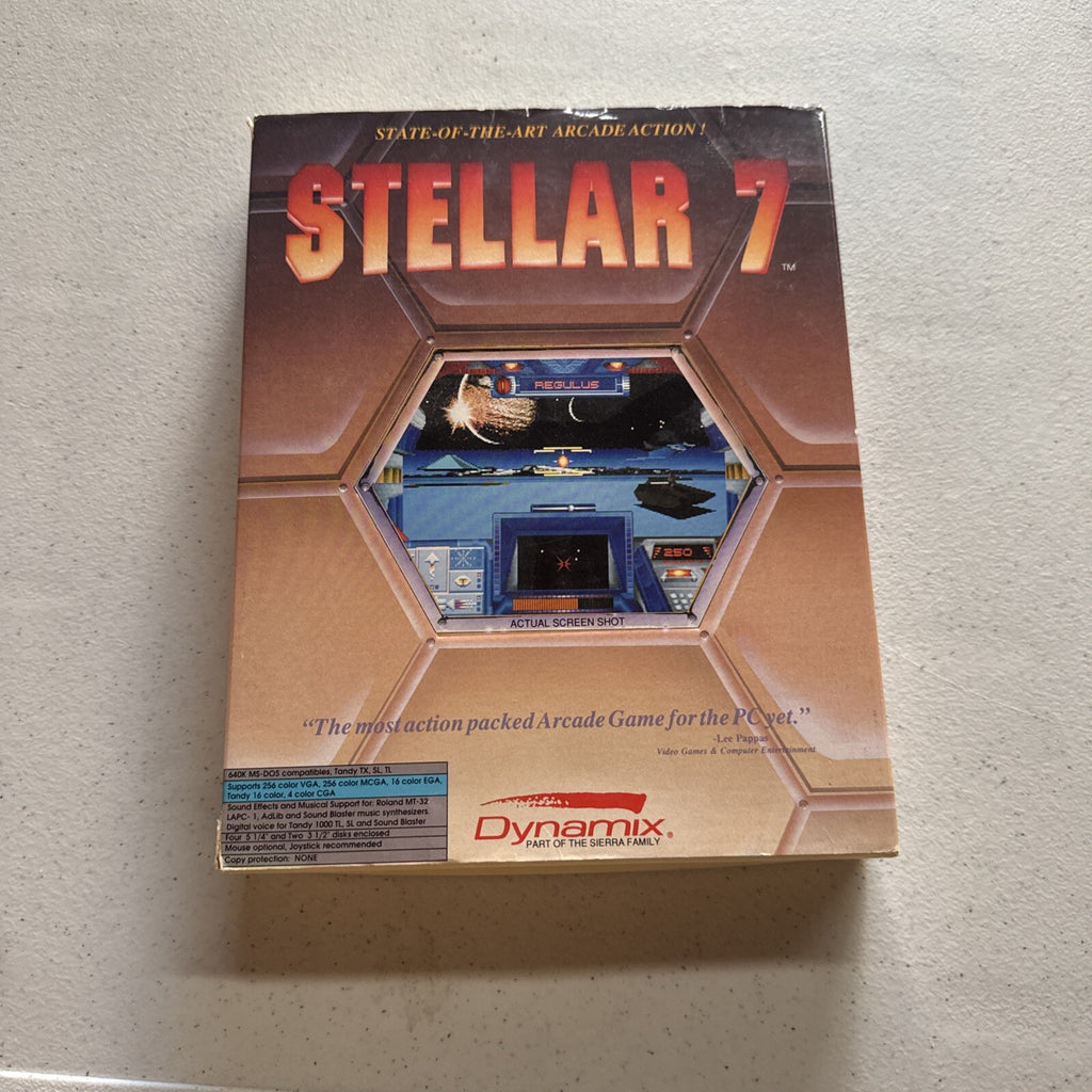 Stellar 7 Vintage 1990 IBM DOS Tandy Arcade Game Sierra Dynamix Big Box0